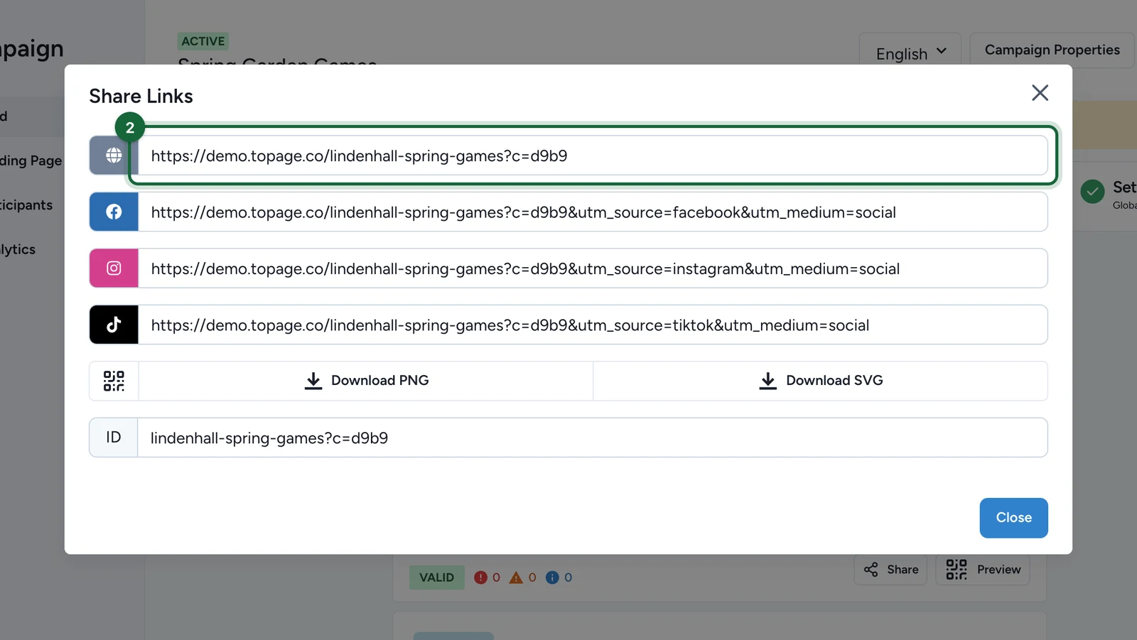 Share Links with the game's link highlighted