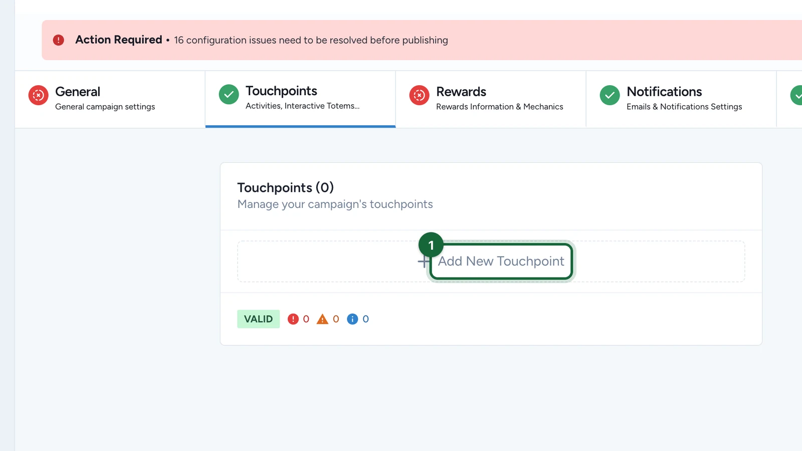 Touchpoints with Add New Touchpoint highlighted