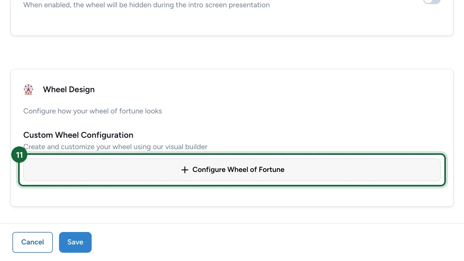Custom Wheel Configuration with Configure Wheel of Fortune highlighted