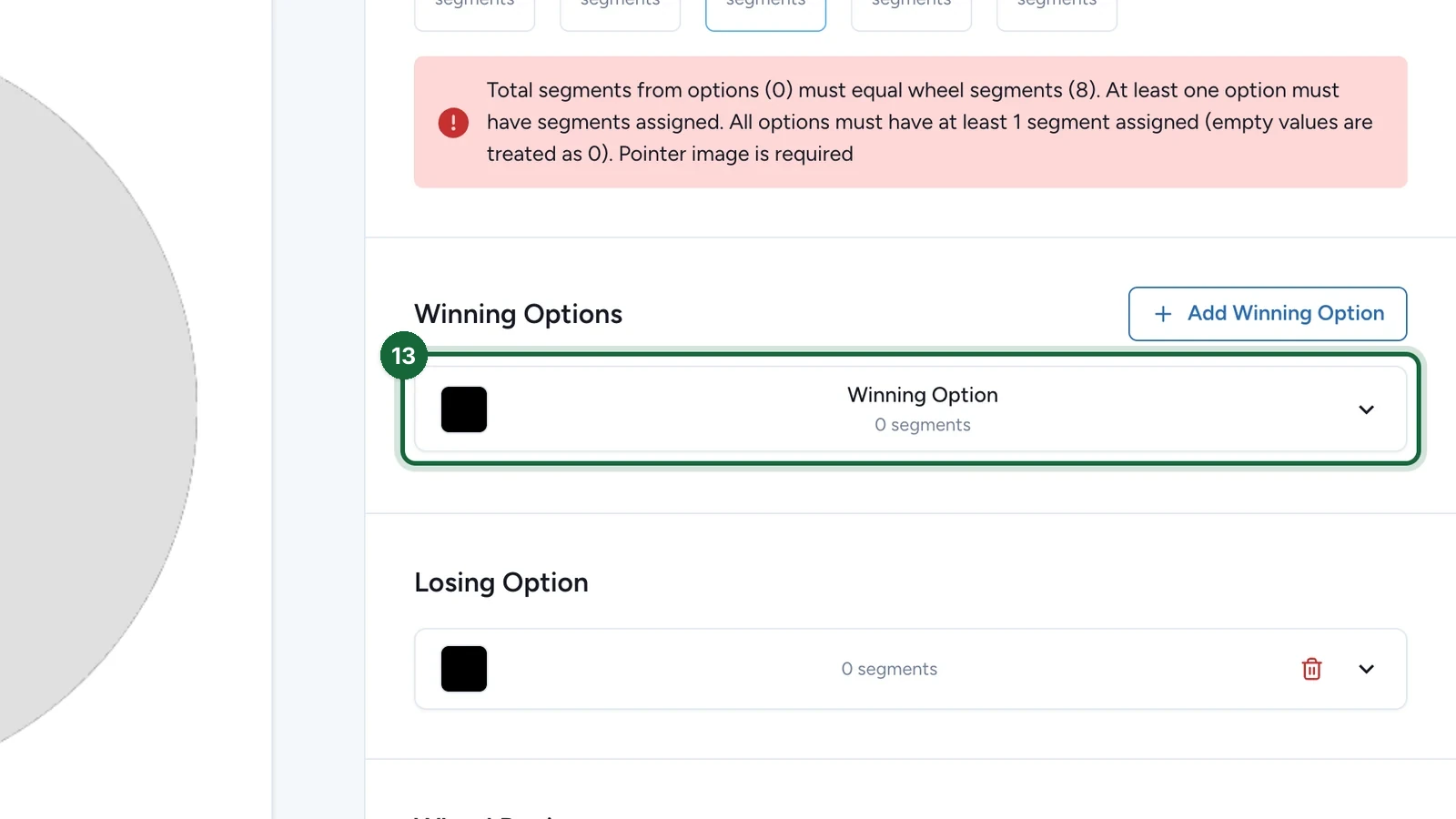Winning Options with the Winning Option highlighted