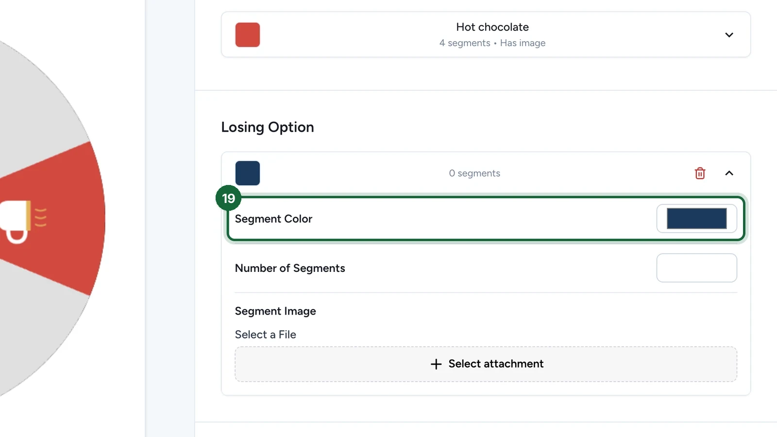 Losing Option's Segment Color dark blue, highlighted