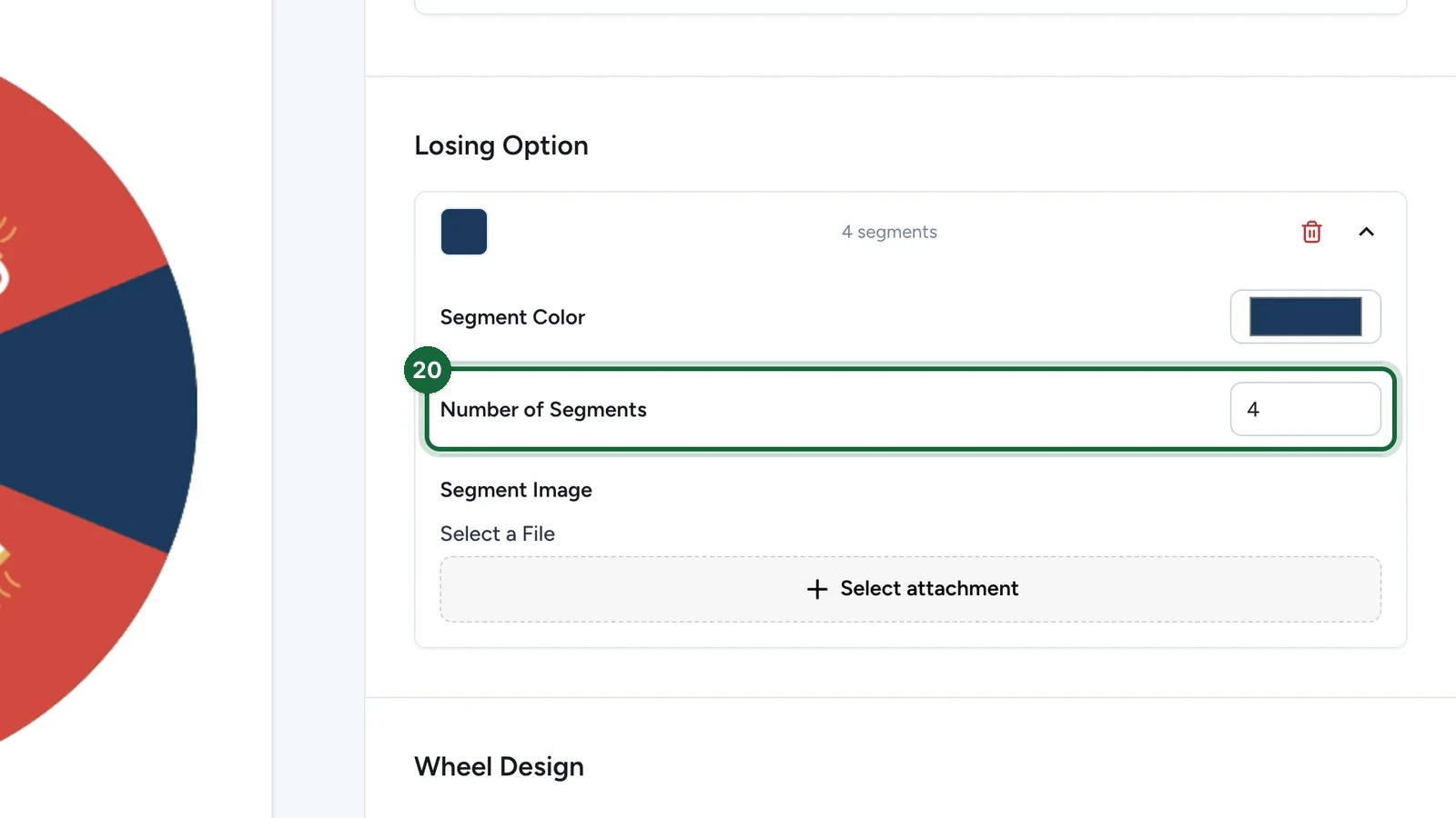 Losing Option's Number of Segments 4, highlighted