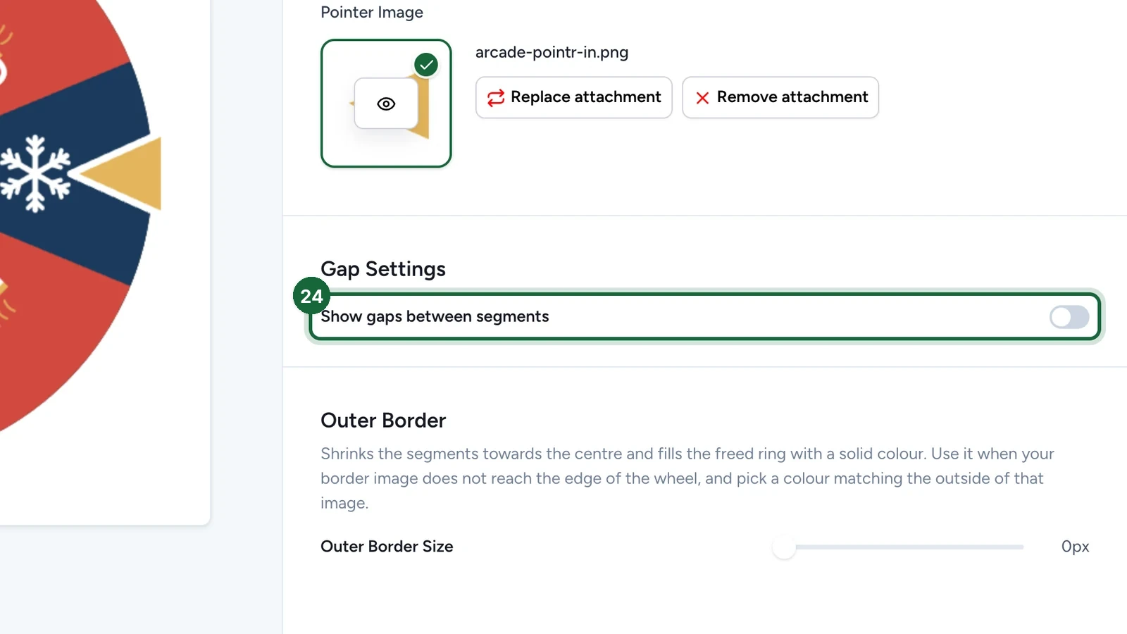 Show gaps between segments switch, off, highlighted