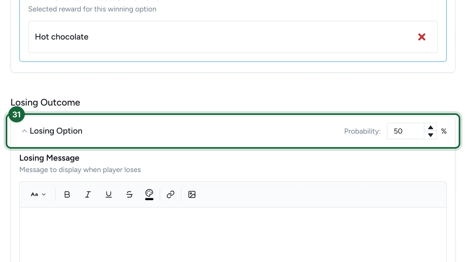 Losing Option at 50%, highlighted