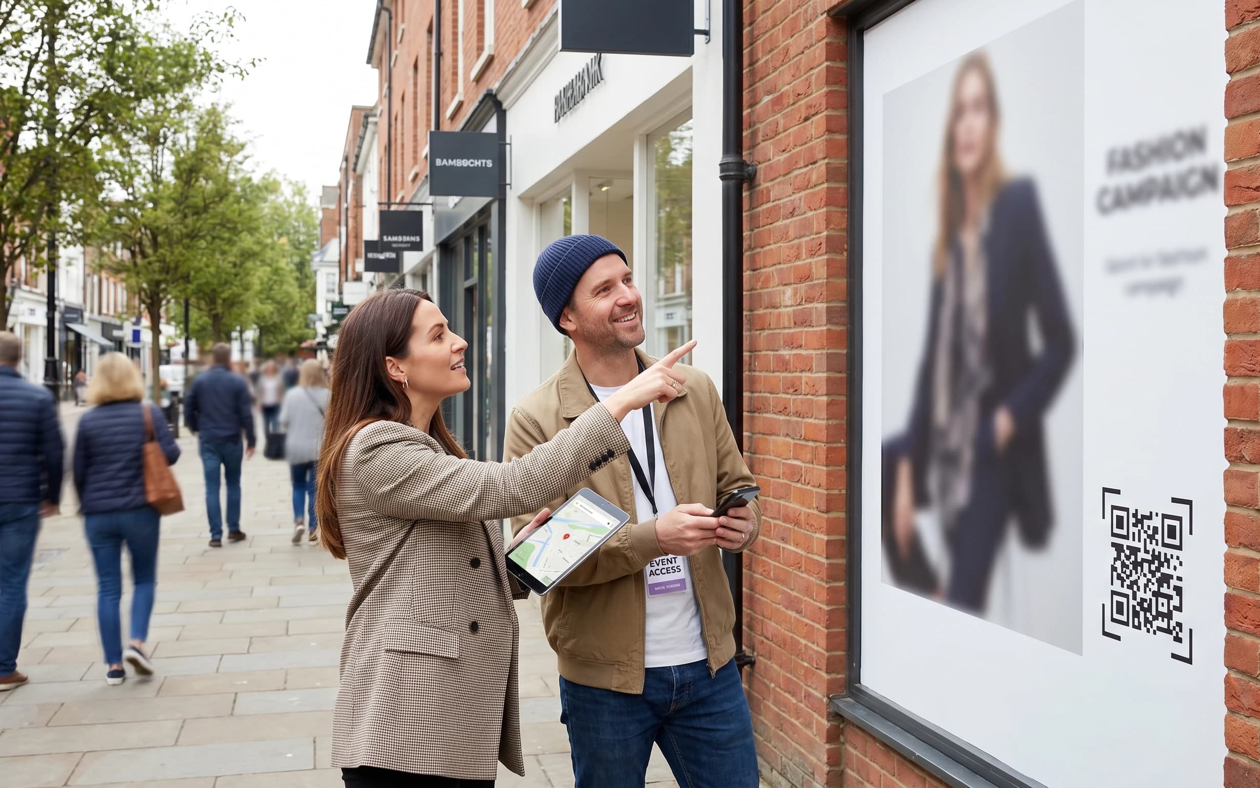 Retail campaign review across a storefront row