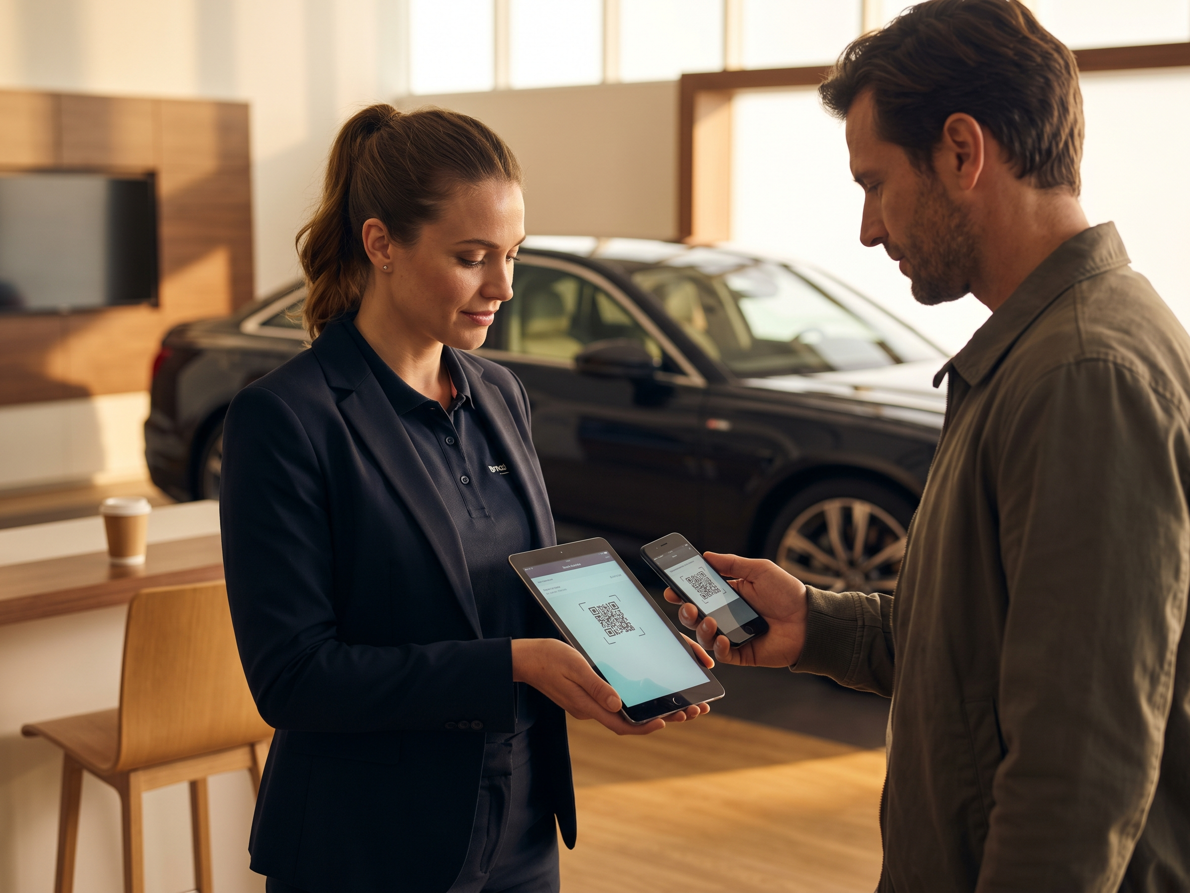 Customer consultation beside vehicle